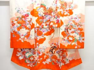 鼓に花模様刺繍子供着物(内袖・長襦袢付き)